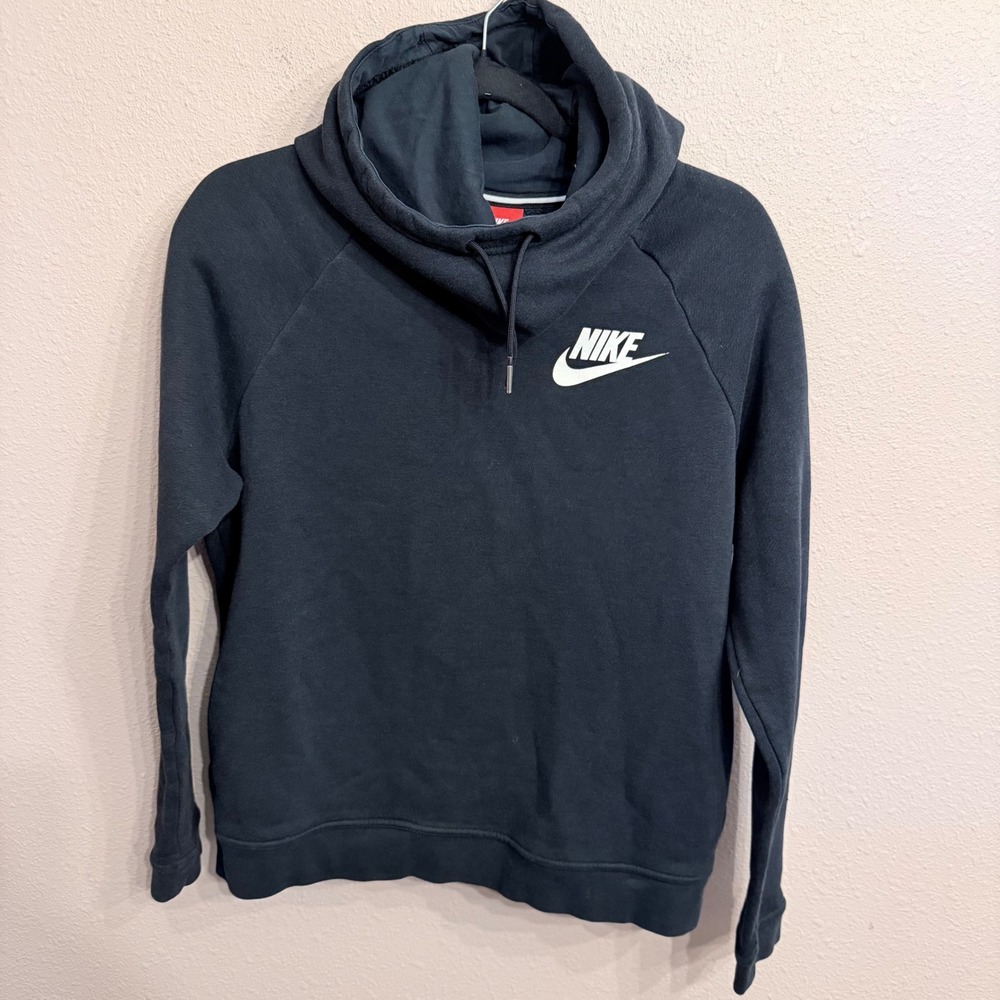 Nike Sportswear Women Black Funnel Neck Hoodie Pullover Fleece M